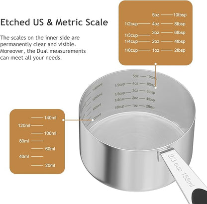 1PCS 2/3CUP(158ml) Dog Cat Food Scoop, Stainless Steel Measuring Cup, Metal Pet Scooper with Inner Precision Scale Measurement