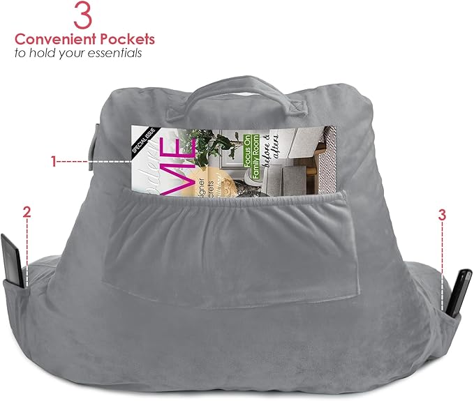 Nestl Reading Pillow for Kids & Teens with Shredded Memory Foam, Backrest Pillows for Reading, Watching, and Gaming, Use on The Couch, Bed, or Floor, Adjustable Support with Washable Cover Grey