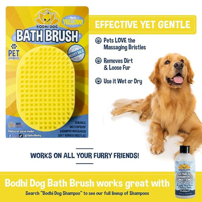 Bodhi Dog Shampoo Brush - Pet Grooming & Bath Supplies for Dogs and Cats - Bath Brush for Long & Short Hair - Premium Scrubber for Shower, Showerhead, Sprayer & Bathing (One Pack, Yellow)