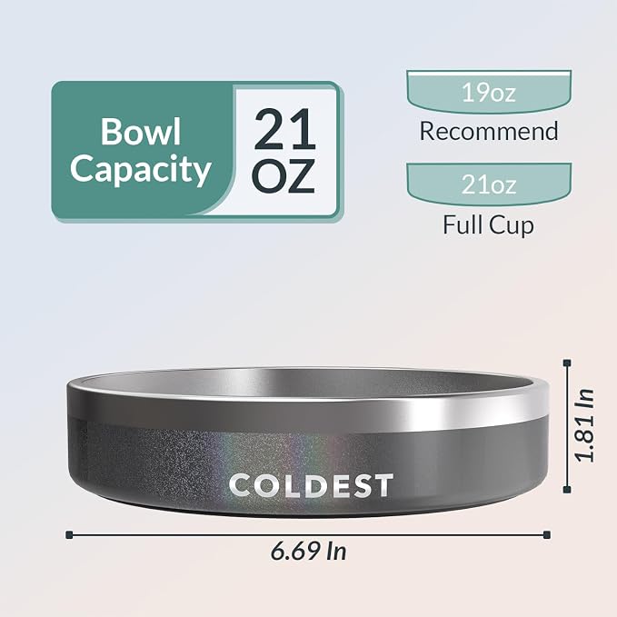 Coldest Dog Bowl - Anti Rust Metal, Non Slip, 3 Layers Insulated Stainless Steel Dog Bowls - Spill Proof & Heavy Duty - Water Bowl for Dogs, Cats & Pets, Dish Washer Safe (21 oz, Stardust Glitter)