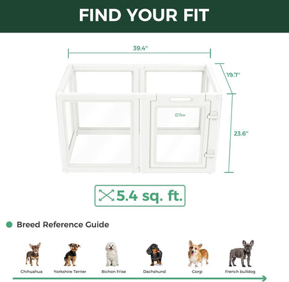 FXW AuraSpace Acrylic Indoor Unleashed Dog Playpen for Puppies and Small Dogs, 24 Inch, 6 Panels, White