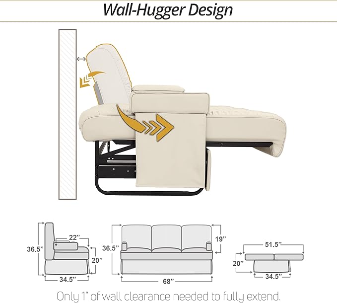 Qualitex De Leon Console SL RV Sofa Bed, 68" Wide, Ulitmate Leather, Bisque