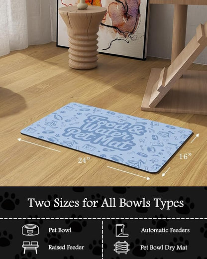 Pet Feeding Mat-Absorbent Dog Mat for Food and Water Bowl-No Stains Quick Dry Water Dispenser Mat-Dog Accessories Pet Supplies-Bowl for Messy Drinkers（Words,16"x24"