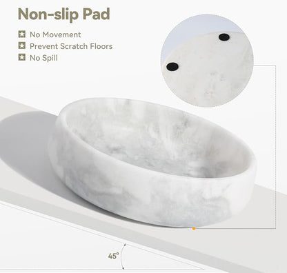 White Dog Bowl, Marble Dog Food Bowl, Non-Slip Water Dish Large, Heavy Duty Pet Bowl for Large Dogs, African Natural Marble, Holds 6 Cups(6lbs)