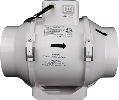 VENTS-US TT Silent 125-5" Inline Duct Fan, 199 CFM, 2-Speed Built-In Switch