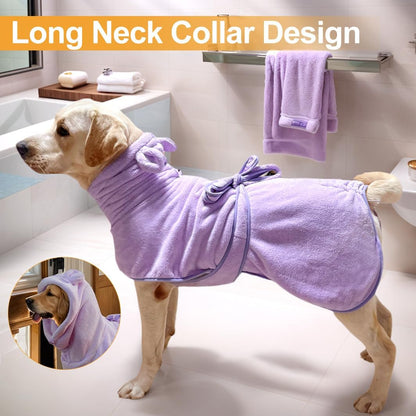 Microfiber Dog Bathrobe Towel Super Absorbent Dog Quick Dry Bathrobe for Puppies, Suitable for Medium and Large Dogs (Purple, XL)