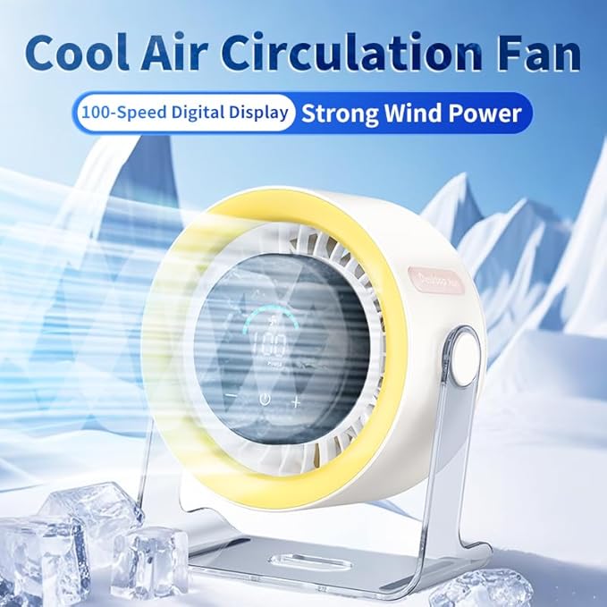 Coolhill USB Desk Fan for Bedroom: 100 Speeds Digital Display Quiet Table Fan