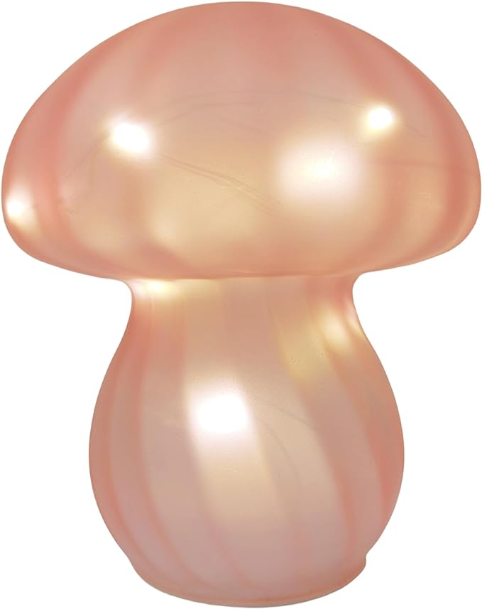 Mushroom Table Lamps Night Lights Cute Glass Nightstand Bedside Desk Lamps for Bedroom Living Study(Bulb Included) - Pink Stripes