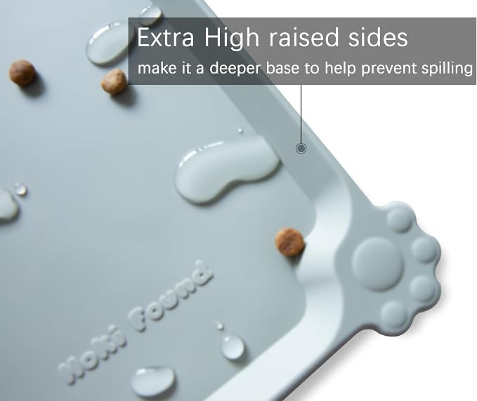 Hoki Found Large Silicone Pet Food Mats Tray - Non Slip Pet Dog Cat Bowl Mats Placemat - Dog Pet Cat Feeding Mat - Waterproof Dog Cat Food Mats -Pet Water Mats for Floors - Battleship