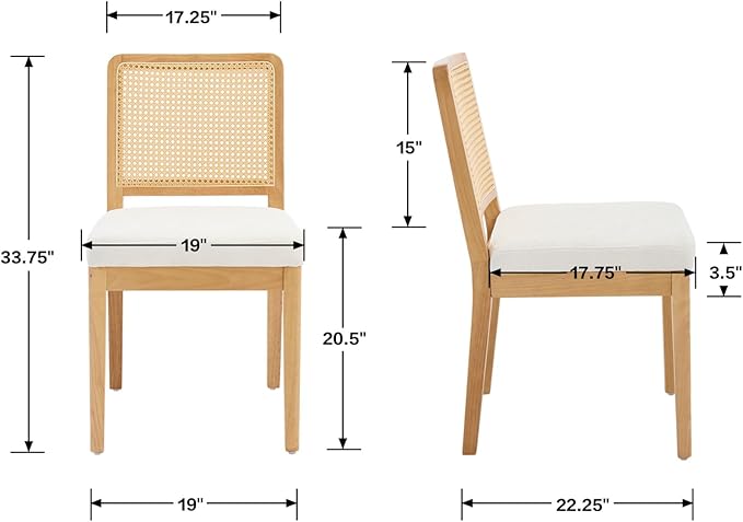 LukeAlon Modern Dining Chairs Set of 4 Farmhouse Kitchen Chairs with Woven Cane Back, Soft Chenille Upholstered Seat, Solid Wood Legs for Dining Room, Breakfast Nook, Comfortable & Stylish, White