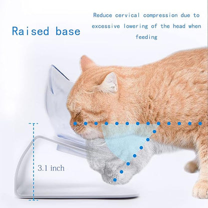 Luck Dawn Double Elevated Cat Bowls with Raised Stand, 15 Tilted cat Bowl Design Neck Guard Stand Raised Pet Food Water Feeder Bowl for Cats or Small Dogs