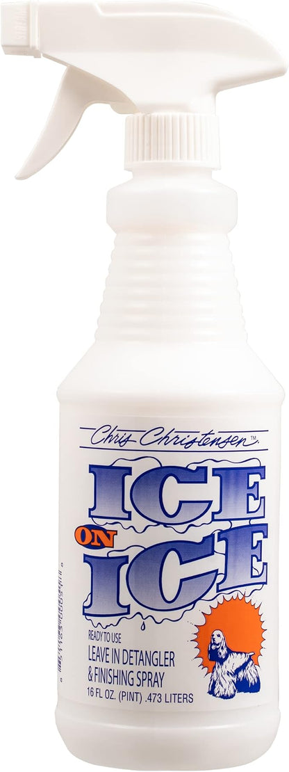 Jelly Pet Grooming Bundle - Large Teal Slicker Brush, Hard Pins & Chris Christensen Ice on Ice Detangler Spray, Ready to Use, 16 oz