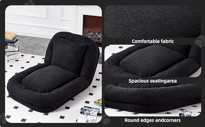 Trendy Black Folding Sofa Chair - Plush Lounge Chair with 5 Adjustable Positions for Ultimate Gaming, Meditation & Relaxation