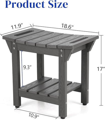 Waterproof Shower Bench, Poly Lumber Shower Stool for Shaving Legs, Shower Chair Seat with Storage Shelf and Handles, Bathroom Bench for Inside Shower, Non-Slip (Grey)