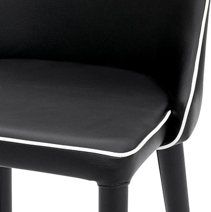 ZURI Jillian Black with White Piping Leatherette Bar Stool with Stainless Steel Base