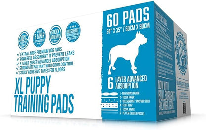 Bulldogology Puppy Pee Pads XL with Adhesive Sticky Tape - Extra Large Dog Training Wee Pads (24x35) 6 Layers with Extra Quick Dry Bullsorbent Polymer Tech (360-Count, White)