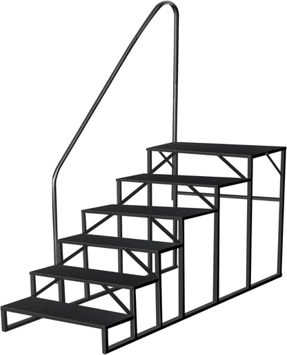 RV Stairs 6 Step Ladder, RV Steps Anti-Slip, Hot Tub Steps with Handrail, 660 lbs RV Ladder for 5th Wheel RV, Mobile Home Stairs