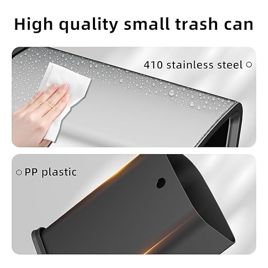 2.6 Gal Stainless Steel Bathroom Trash Can, Metal Waste Baskets