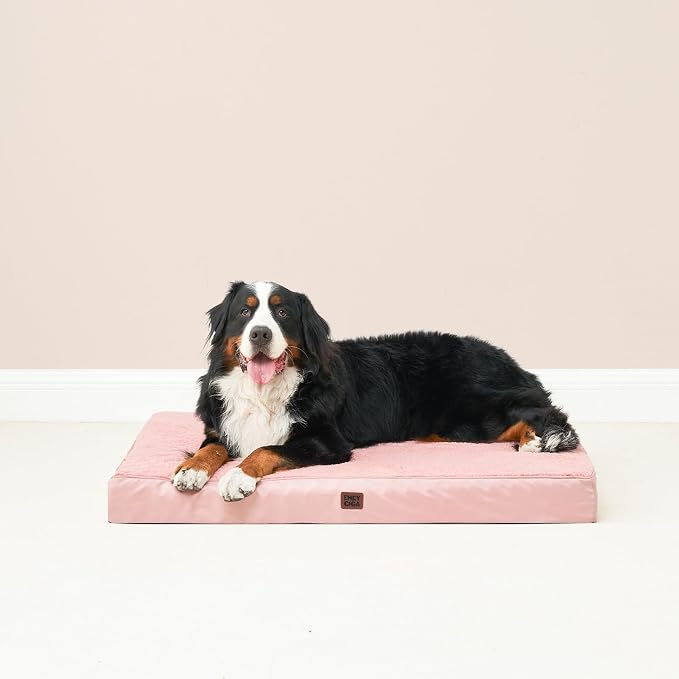 EHEYCIGA Orthopedic Dog Bed Large with Removable Washable Cover, 47IN Pink | Egg Crate Foam Support, Durable Oxford fabric, Non-Slip Bottom, Machine Washable, Soft Waterproof Plush Pet Bed Mat For Crate
