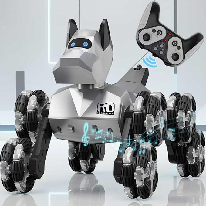 NQD® Robot Dog Toy, 360°Rotate Remote Control Robot Dog with Dancing & Sound FX, Remote Control Cars RC Stunt Robotic Dogs with LED Eyes, Electronic Pet Toys Gifts for Boys Kids Age 3-5 6-7 8-12