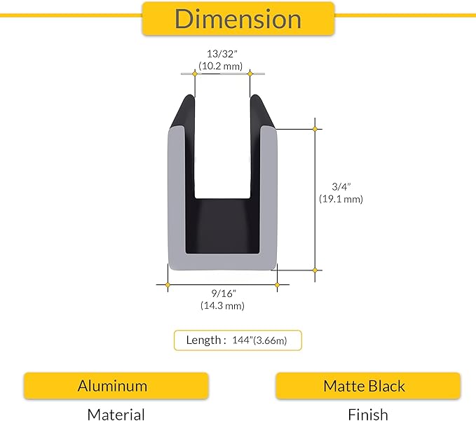 Brixwell SDCD3812MBL-XCP10 Matte Black Frameless Shower Door Aluminum Deep