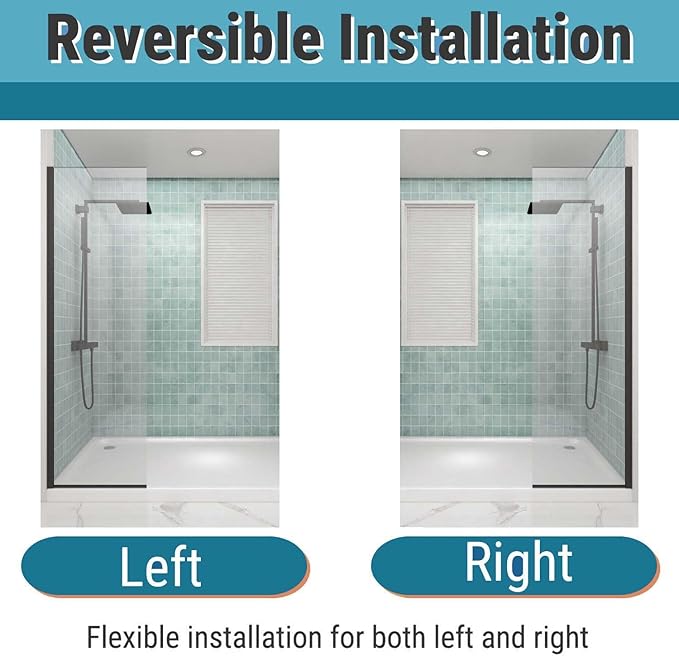 Sunrosa 24"×76" Shower Glass Panel, 8mm Thick Shower Screen, Matte Black