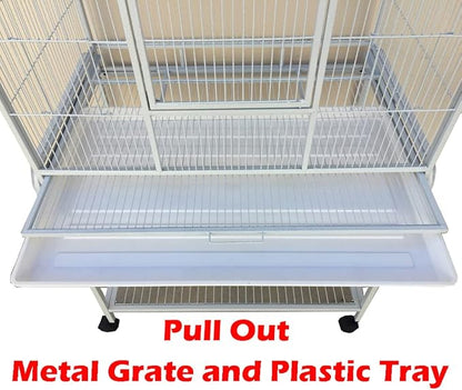 54" Large Wrought Iron Chewproof 4-Levels Tight 1/2-inch Bar Spacing Ferret Chinchilla Sugar Glider Rats Mice Home Cage with Detachable Rolling Stand