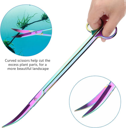 Aquarium Aquascape Tools Kit 15 in, 4in1 Anti-Rust Aquatic Plant Aquascaping Tool Stainless Steel Silver Tweezer Scissors Spatula for Aquarium Tank Clean (15in, Colorful)