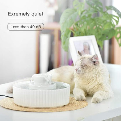 Cepheus Pet Drinking Fountain-2.1L/71oz Ceramic Cat Water Fountain-Automatic Ceramic Water Fountain for Cats and Dogs with with Ultra-Quiet Pump(White)