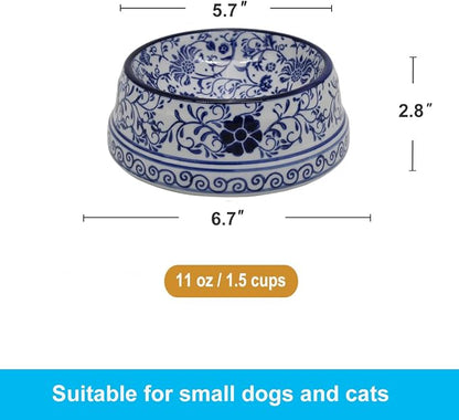 Aimusego Ceramic Dog Bowl 6.7" for Small Dogs and Cats Porcelain Chinoiserie Food and Water Bowls Dish for Pet, Pet Feeder Bowl, Microwave & Dishwasher Safe, Blue & White Floral