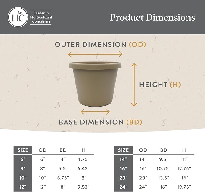 The HC Companies 8 Inch Prima Round Planter Pots with Drainage Holes and Rolled Rim, Lightweight UV-Resistant Plastic Indoor & Outdoor Planters, 4-Pack Flower Pots for Garden & Home Decor, Sandstone