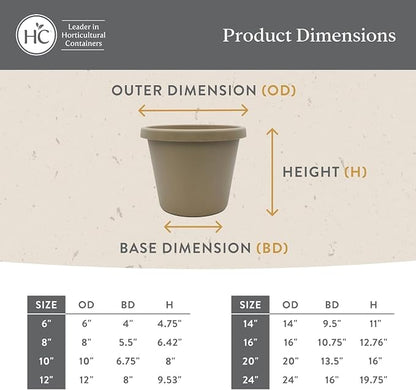The HC Companies 8 Inch Prima Round Planter Pots with Drainage Holes and Rolled Rim, Lightweight UV-Resistant Plastic Indoor & Outdoor Planters, 4-Pack Flower Pots for Garden & Home Decor, Sandstone