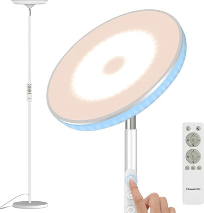 Bright Floor Lamp,42W 3700LM LED Torchiere Floor Lamps for Living Room, 71in. Modern Tall Standing Light with Remote,Color & Brightness Dimmable Sky Light,1/2/3H Timer for Bedroom,Office(White)