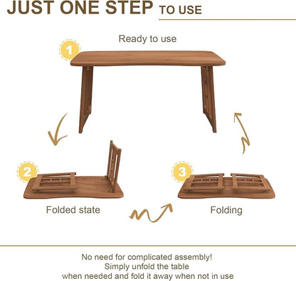 JNNXZZ Japanese Folding Coffee Table,Bamboo Foldable Low Table for Sitting On Floor,Collapsible Floor Tea Tables,Portable Meditation Table for Tatami Living Room Bay Window Office Apartment (Brown)