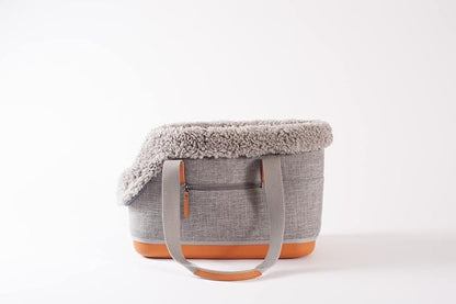 LeftPine x P.L.A.Y. Deluxe Dog Carrier Purse - Soft Sided Pet Travel Tote for Small Dogs & Puppies up to 16 Pounds - Built-in Safety Leash, Machine Washable, Removable Liner, Zipper Pocket (Gray)