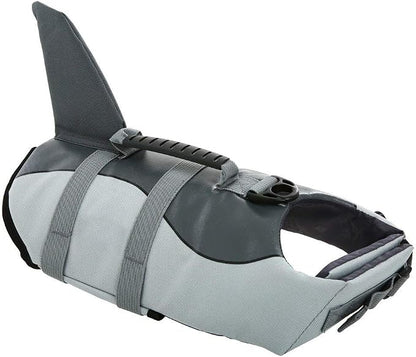 Dog Life Jacket Ripstop Shark Dog Safety Vest Adjustable Preserver with High Buoyancy and Durable Rescue Handle for Small,Medium,Large Dogs, Grey Shark X-Small