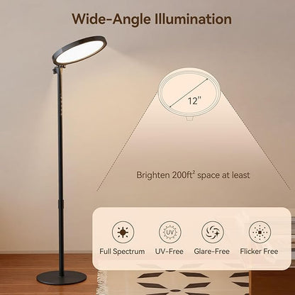 Light Therapy Lamp,12000 Lux UV-Free Sun Lamp Full Spectrum Sunlight Lamp with 12" Panel/71 High/4 Color Temperature/5 Brightness/Remote Control, 2 in 1 Retractable Floor Light Therapy Lamp