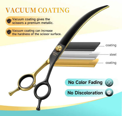 45°Super Curved Dog Grooming Scissors 440C Stainless Steel CNC 7.5'' Big Arc Curved Dog Shears Sharp and Durable for Professional Groomers
