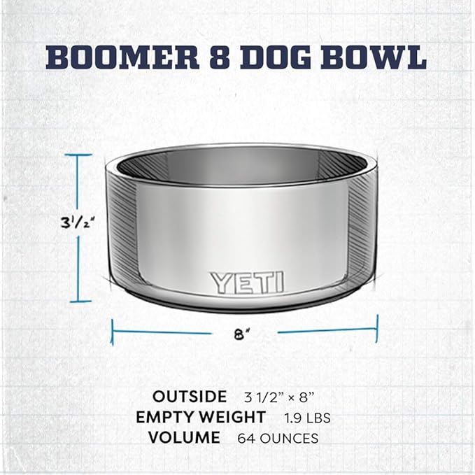 YETI Boomer 8, Stainless Steel, Non-Slip Dog Bowl, Holds 64 Ounces