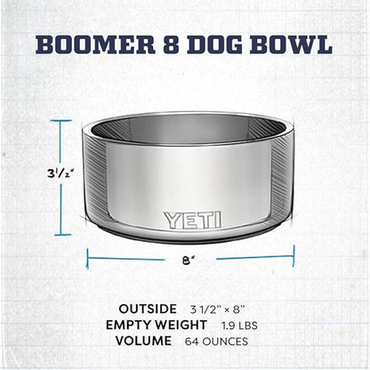 YETI Boomer 8, Stainless Steel, Non-Slip Dog Bowl, Holds 64 Ounces