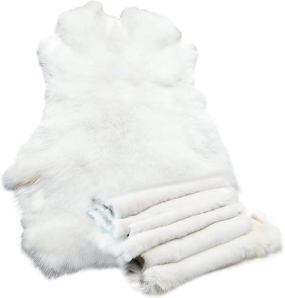 Craft Rabbit Fur Pelt Skin Genuine Tanned Animal Hide with Sewing Quality Leather 12" by 14" for Decoration DIY Crafts Cat Dog Toys Fur Fabric（8Pcs, White）