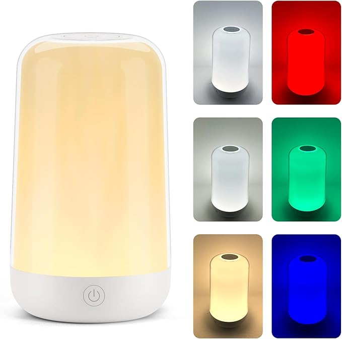 FRIDEKO HOME RGB Touch Bedside Lamp for Nightstand, 3 Color Temperatures Rechargeable Battery Night Light, Dimmable Mood Lighting for Bedroom Living Room Nursery, Breastfeeding, Kids, Adult