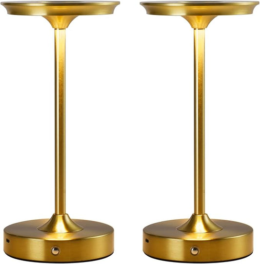 2 Pack Rechargeable Table Lamp, LED Cordless Table Lamp, 5000mAh Battery Operated Portable Table Light,Dimming for Restaurant/Patio/Outdoor(Gold)