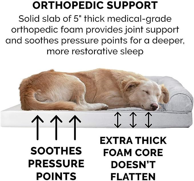Furhaven Orthopedic Dog Bed for Large Dogs w/ Removable Bolsters & Washable Cover, For Dogs Up to 125 lbs - Plush & Suede Sofa - Gray, Jumbo Plus/XXL