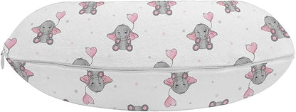 Ambesonne Animal Cartoon Travel Pillow Neck Rest, s Holding Heart Shaped Pink Balloons Girlish Design, Memory Foam Traveling Accessory for Airplane and Car, 12", Pink White
