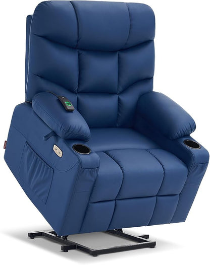MCombo Power Lift Recliner Chair with Extended Footrest for Elderly People, Faux Leather 7287 (Navy Blue, Medium)