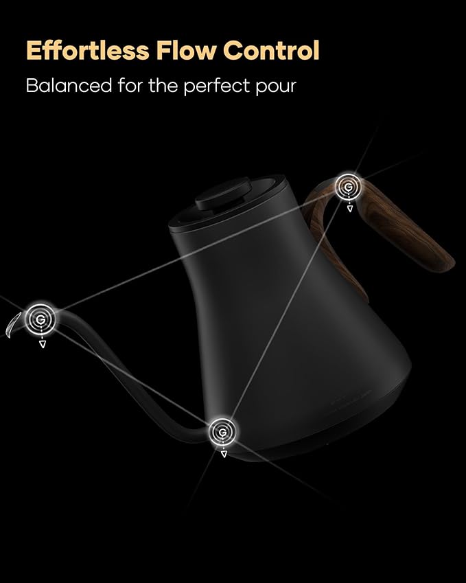 Gooseneck Electric Kettle with Precise ±1℉ Temperature Control, Wood-Accented