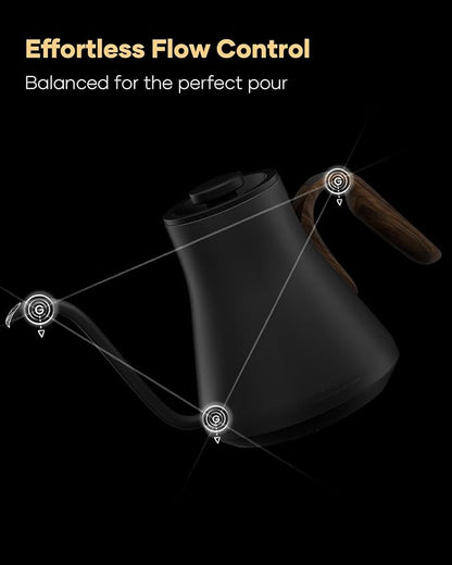 Gooseneck Electric Kettle with Precise ±1℉ Temperature Control, Wood-Accented