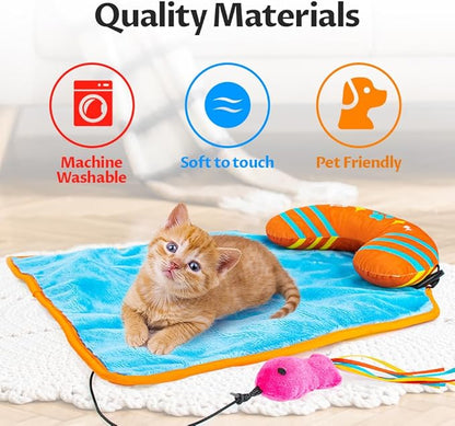 2-in-1 Cat Mat with Pillow for Small Medium Large Cats,Cute Cat Catnip Toys,Soft Plush Crinkle Toys for Kitten Sleeping Snuffing Playing,Machine Washable Pet Cushion Pad Mat Cat Gifts