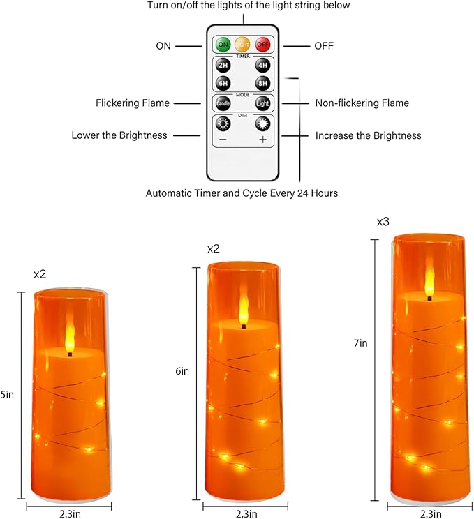 Flameless Candles with Embedded Star String, Battery Operated LED Pillar